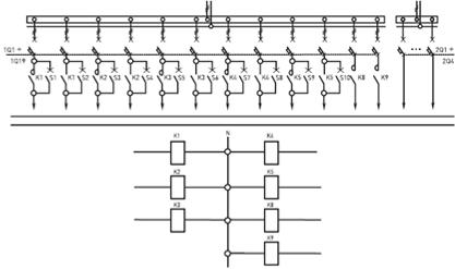 Электрическая схема панелей распределительных 4Р-107-00, 4Р-107-30, 4Р-107-31