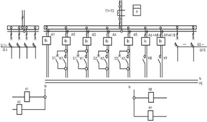 Электрическая схема панелей распределительных 4Р-120-00, 4Р-120-30, 4Р-120-31