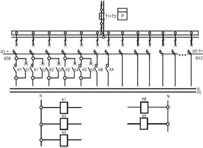 Электрическая схема панелей распределительных 4Р-125-00, 4Р-125-30, 4Р-125-31
