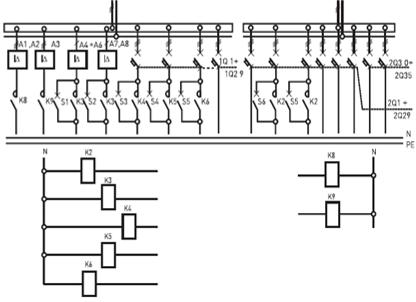 Электрическая схема панелей распределительных 4Р-203-00, 4Р-203-30, 4Р-203-31
